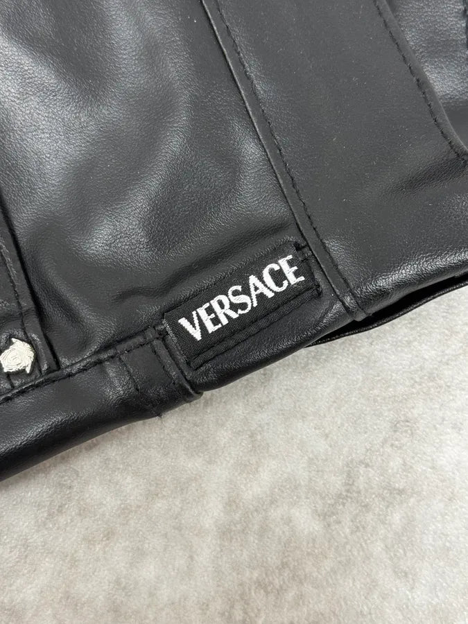 2000s Versace Black Eco Slim Leather Biker Pants UOtHzll 11