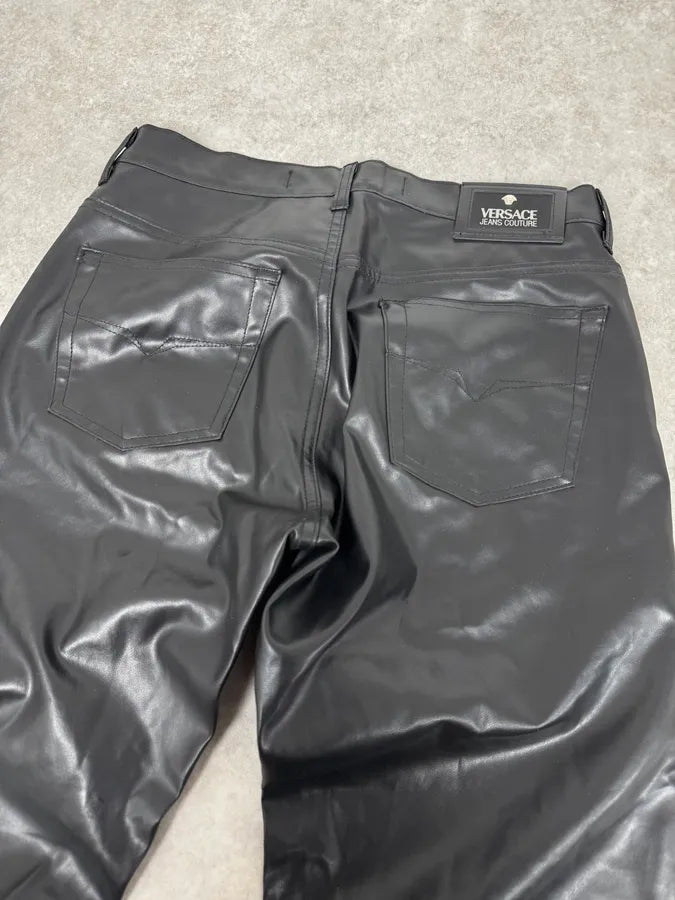 2000s Versace Black Eco Slim Leather Biker Pants UOtHzll 6