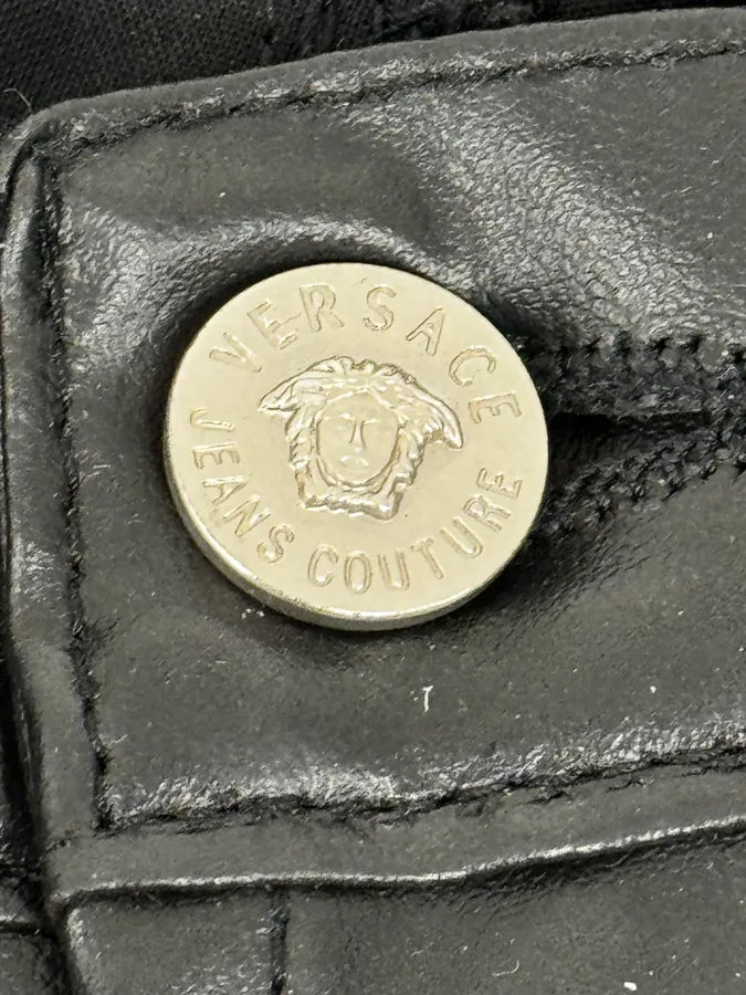 2000s Versace Black Eco Slim Leather Biker Pants UOtHzll 10