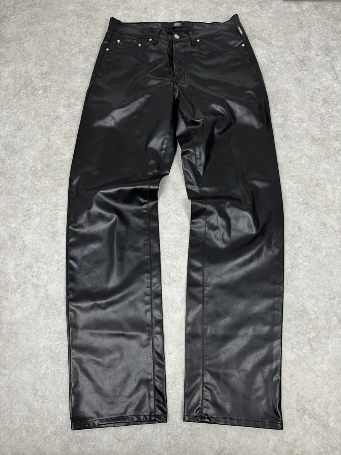 2000s Versace Black Eco Slim Leather Biker Pants UOtHzll 0