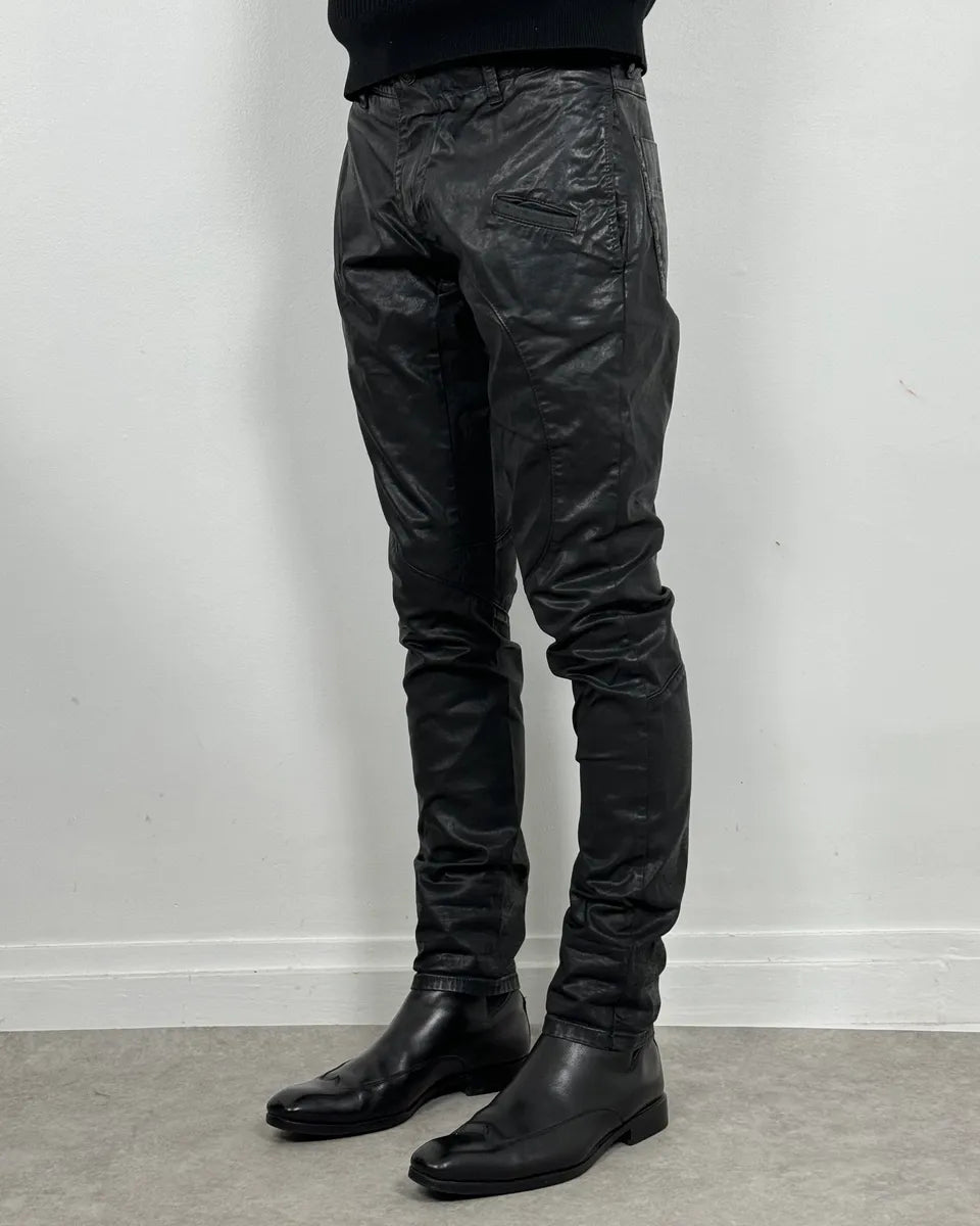 2000s Versace Black Eco Slim Leather Biker Pants UOtHzll 2