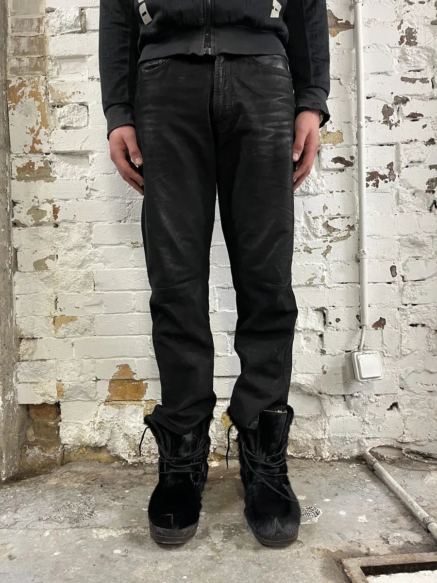 2000s Versace Black Eroded Leather Pants TyZjfyL 0