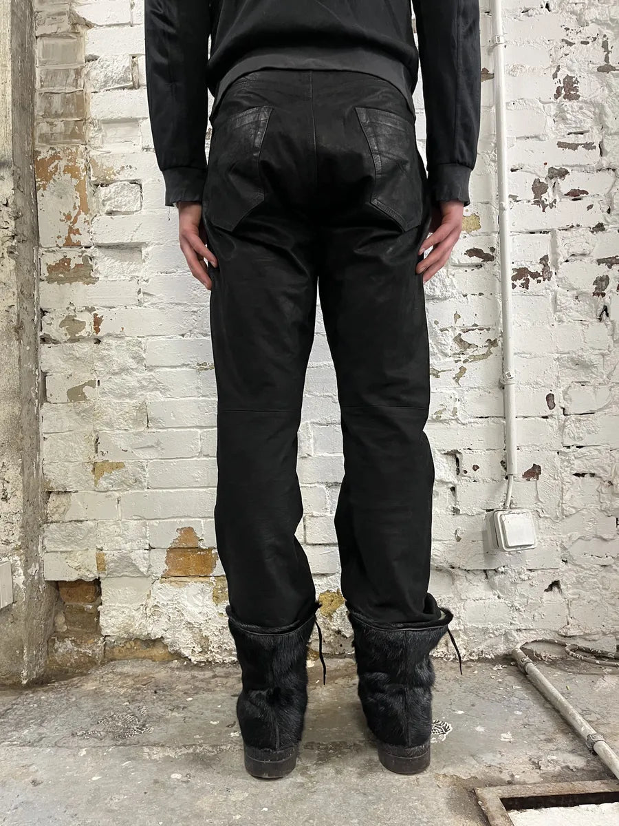 2000s Versace Black Eroded Leather Pants TyZjfyL 1