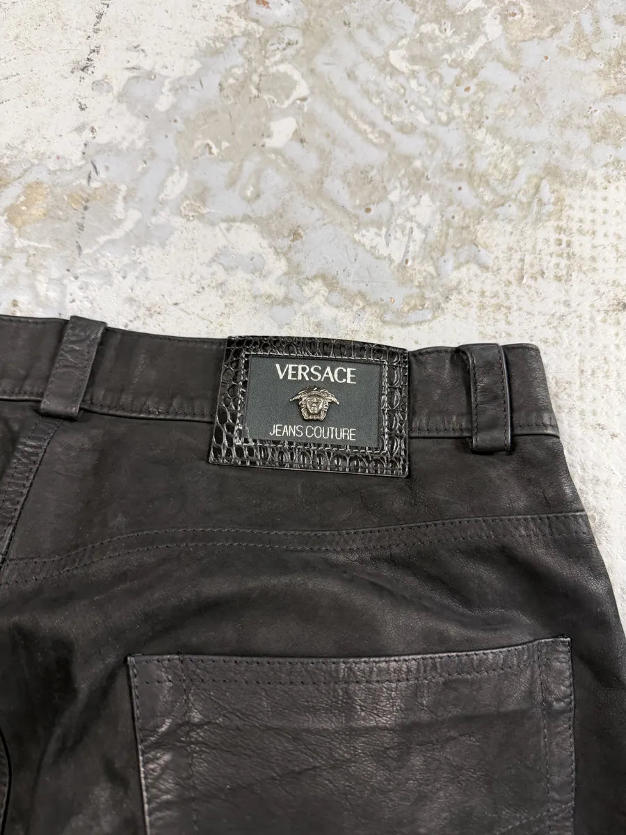 2000s Versace Black Eroded Leather Pants TyZjfyL 6