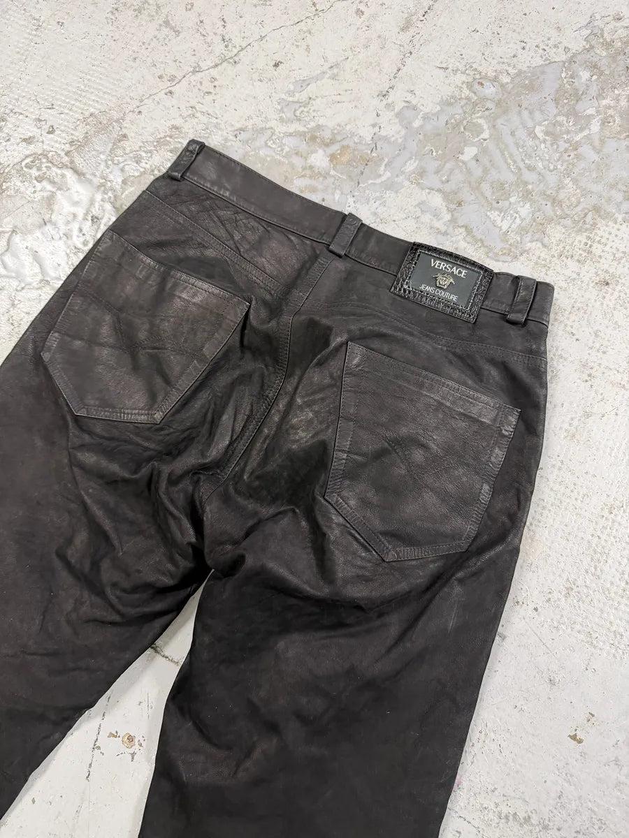 2000s Versace Black Eroded Leather Pants TyZjfyL 7