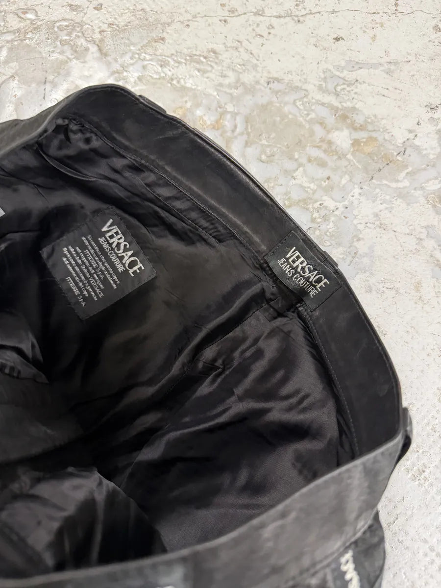 2000s Versace Black Eroded Leather Pants TyZjfyL 8