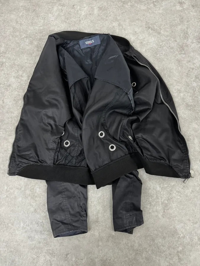 2000s Versace Black Eyelet Multi Zips Jacket pNZhqaT 6