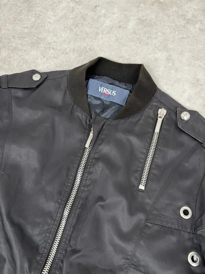 2000s Versace Black Eyelet Multi Zips Jacket pNZhqaT 4