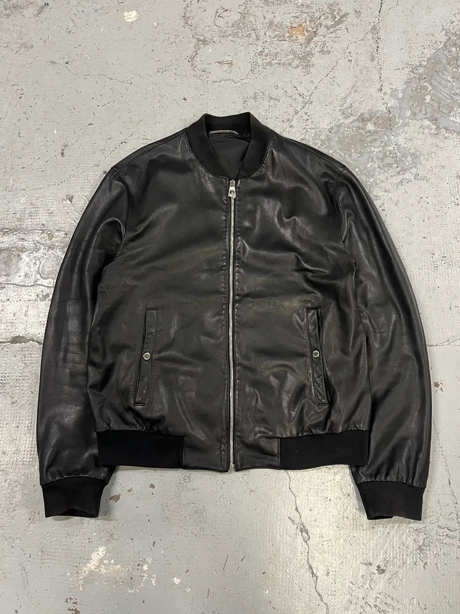 2000s Versace Black Leather Bomber Jacket dbDonoE 0