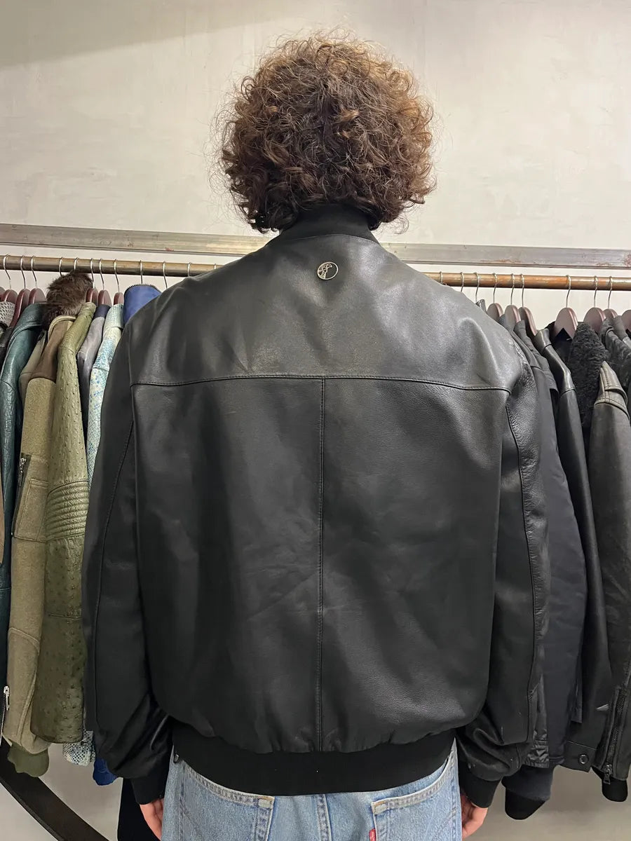 2000s Versace Black Leather Bomber Jacket dbDonoE 2