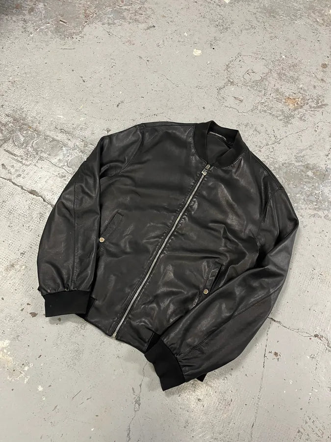 2000s Versace Black Leather Bomber Jacket dbDonoE 3