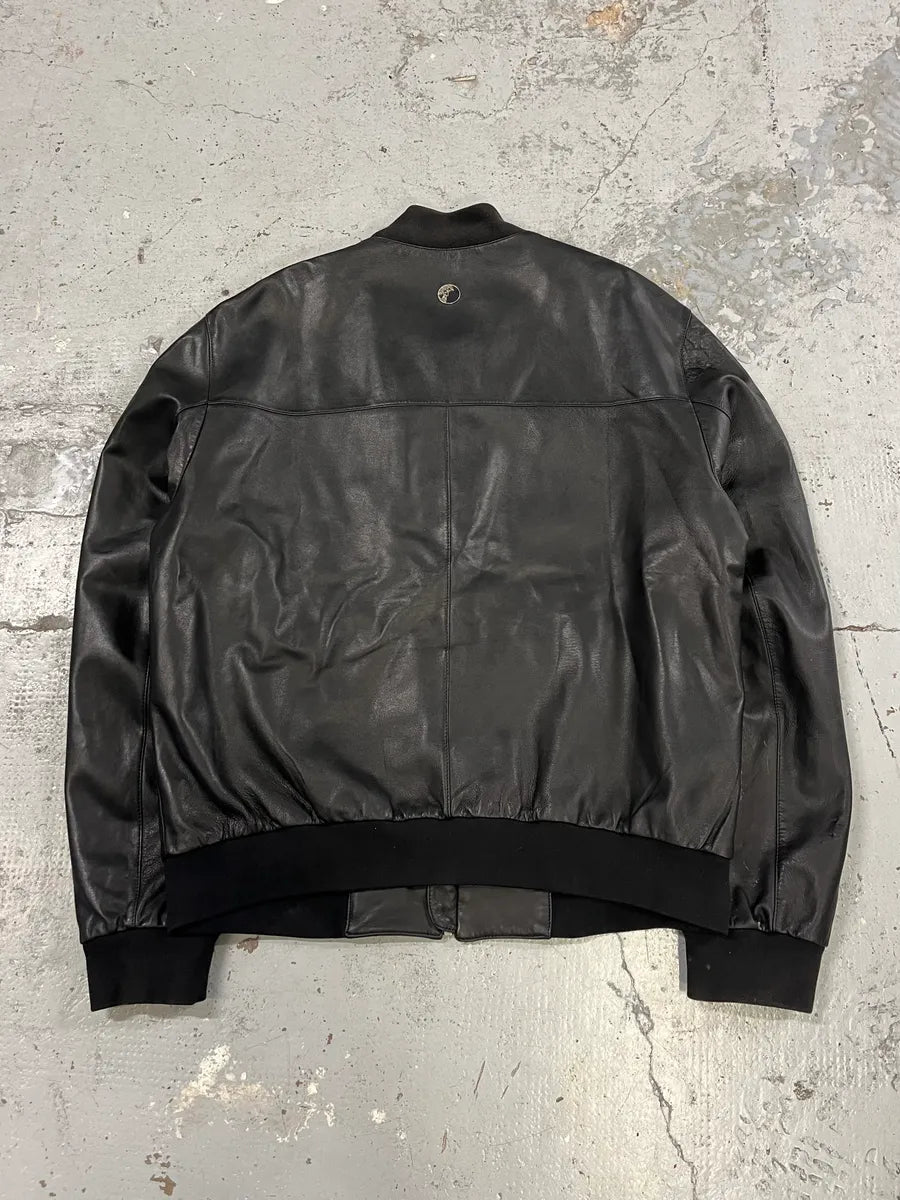 2000s Versace Black Leather Bomber Jacket dbDonoE 6