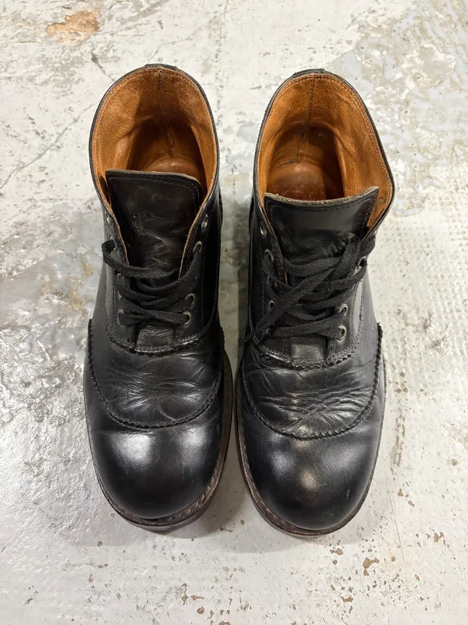 2000s Versace Black Leather Laced Boots jifuMAr 1