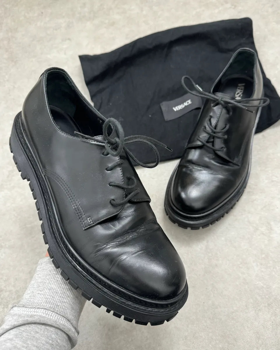 2000s Versace Black Leather Oxford Derby Boots  iqDciJz 0