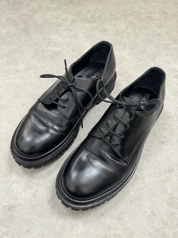 2000s Versace Black Leather Oxford Derby Boots  iqDciJz 1