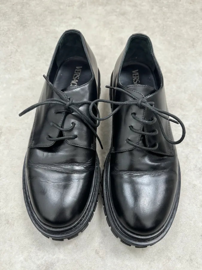 2000s Versace Black Leather Oxford Derby Boots  iqDciJz 5