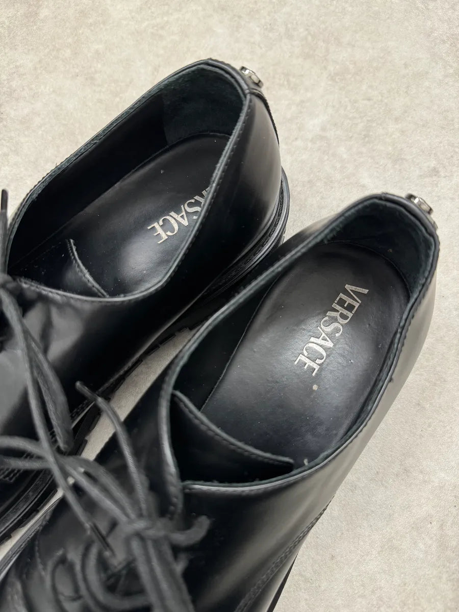 2000s Versace Black Leather Oxford Derby Boots  iqDciJz 8