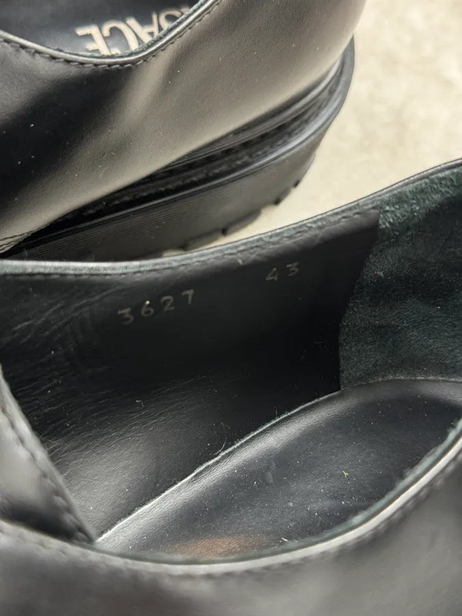 2000s Versace Black Leather Oxford Derby Boots  iqDciJz 9