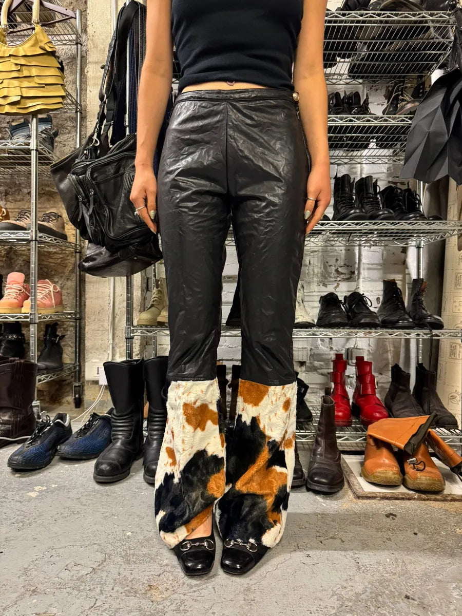 2000s Versace Black Leather Pony Hair Leg Opening Pants xgoaLBG 2