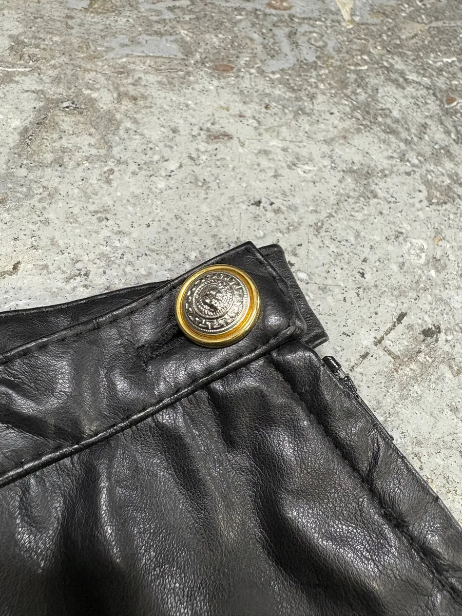 2000s Versace Black Leather Pony Hair Leg Opening Pants (XS/S) xgoaLBG 10