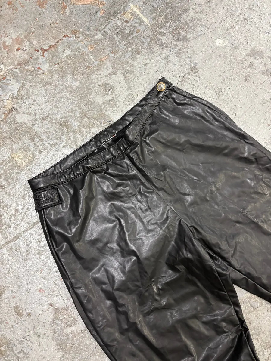 2000s Versace Black Leather Pony Hair Leg Opening Pants (XS/S) xgoaLBG 11