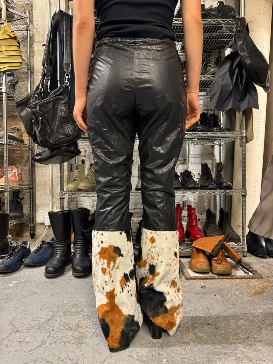 2000s Versace Black Leather Pony Hair Leg Opening Pants (XS/S) xgoaLBG 2