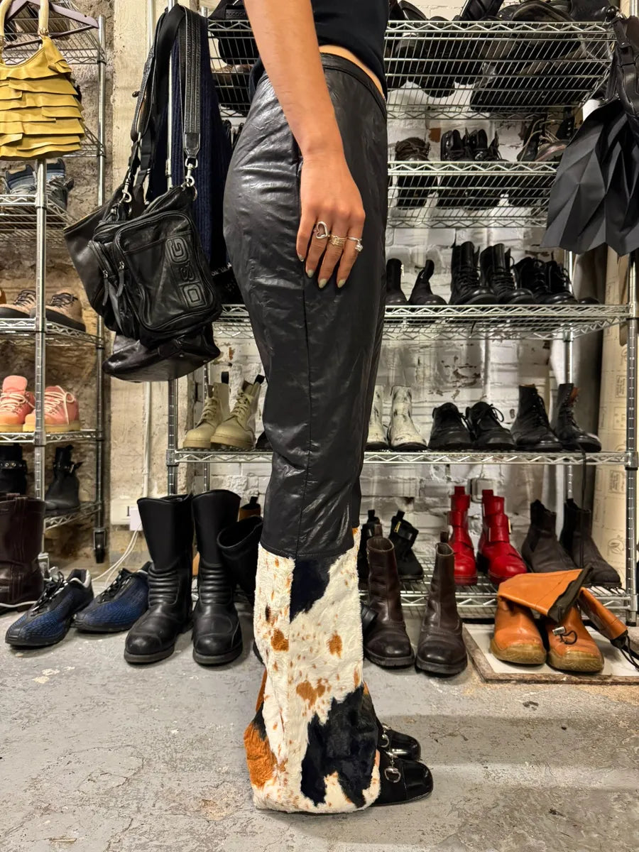 2000s Versace Black Leather Pony Hair Leg Opening Pants xgoaLBG 4