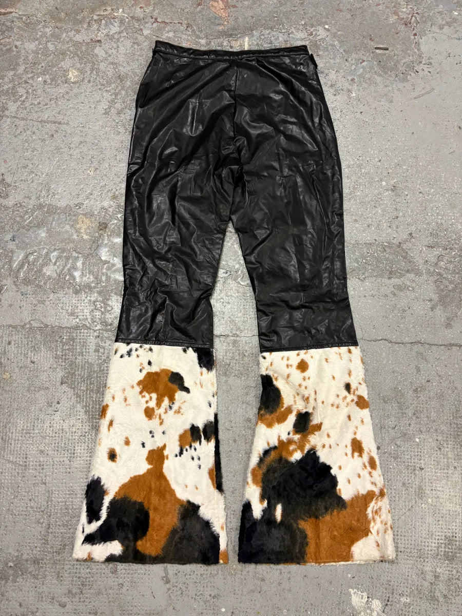 2000s Versace Black Leather Pony Hair Leg Opening Pants xgoaLBG 1