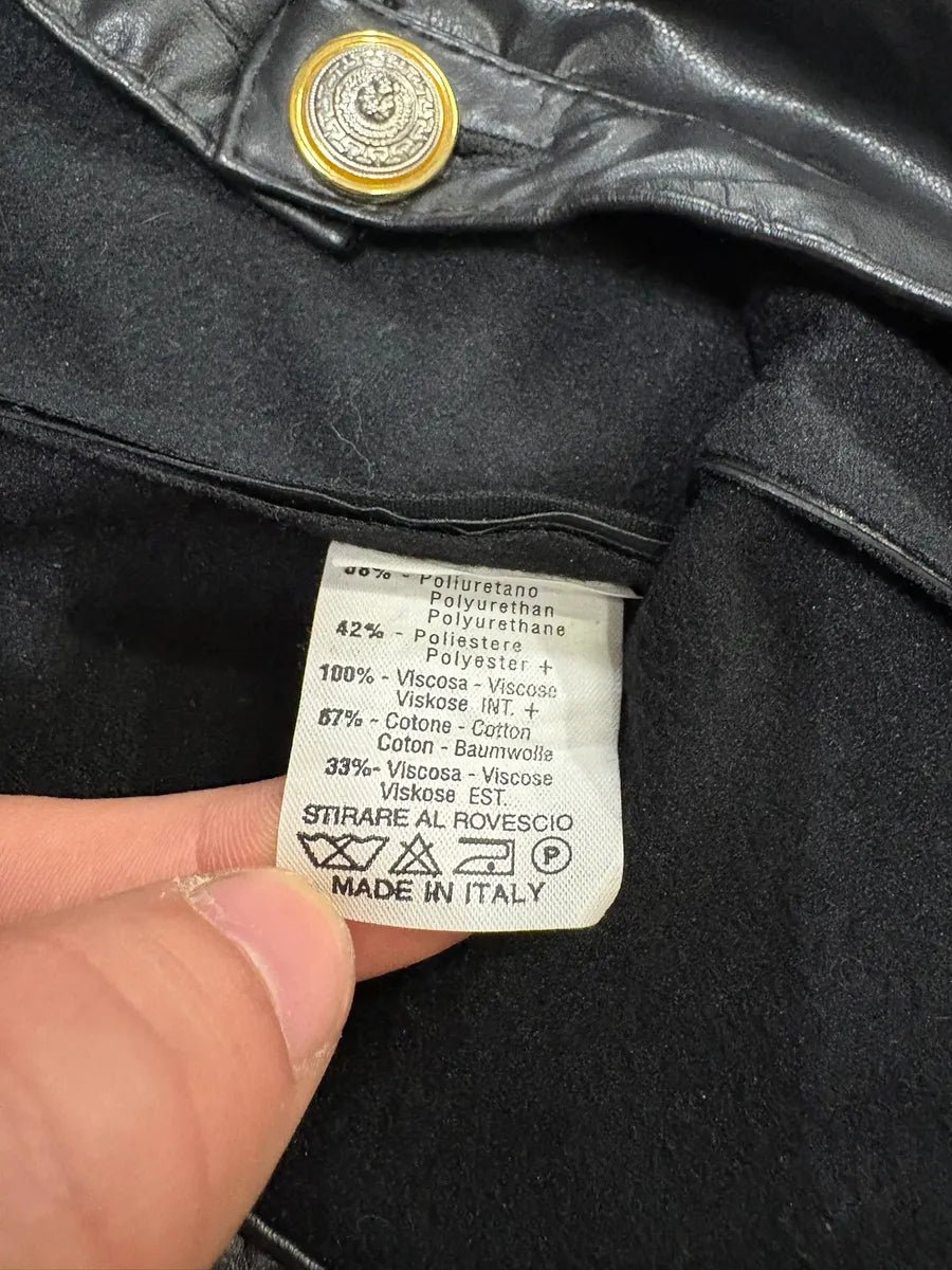 2000s Versace Black Leather Pony Hair Leg Opening Pants xgoaLBG 6