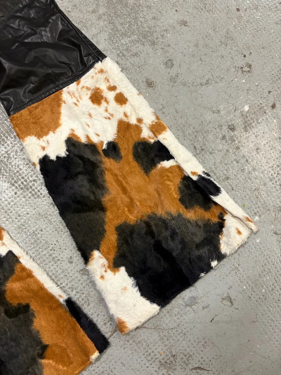 2000s Versace Black Leather Pony Hair Leg Opening Pants (XS/S) xgoaLBG 7