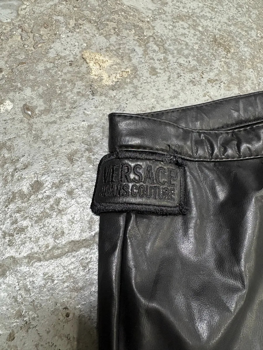 2000s Versace Black Leather Pony Hair Leg Opening Pants (XS/S) xgoaLBG 9