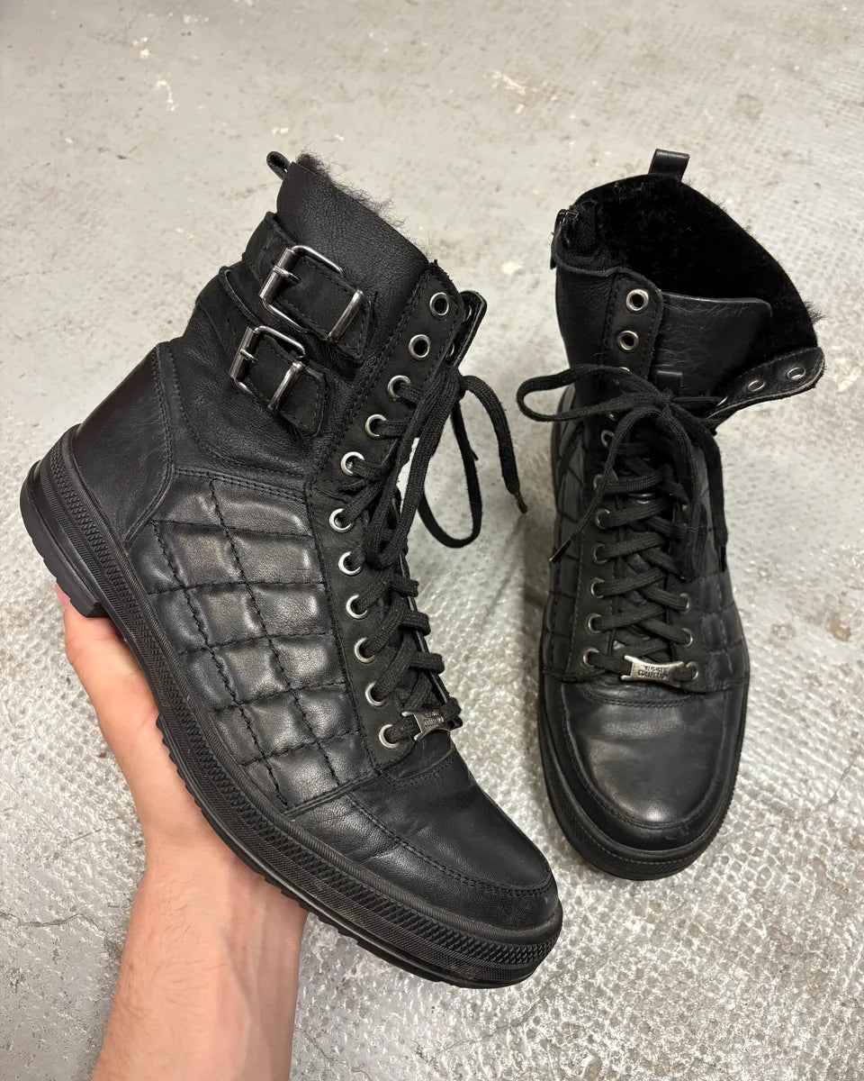 2000s Versace Black Leather Quilted High Sneakers (40eu/us7) yOBaVqi 0