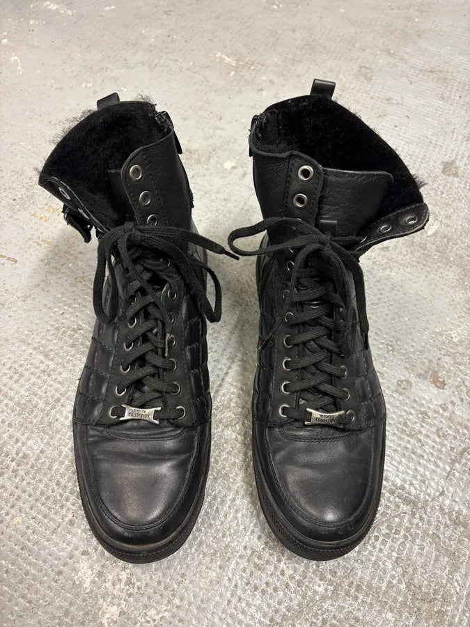 2000s Versace Black Leather Quilted High Sneakers (40eu/us7) yOBaVqi 1