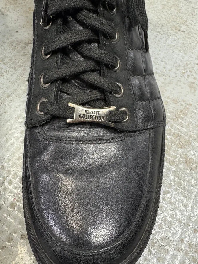 2000s Versace Black Leather Quilted High Sneakers (40eu/us7) yOBaVqi 10