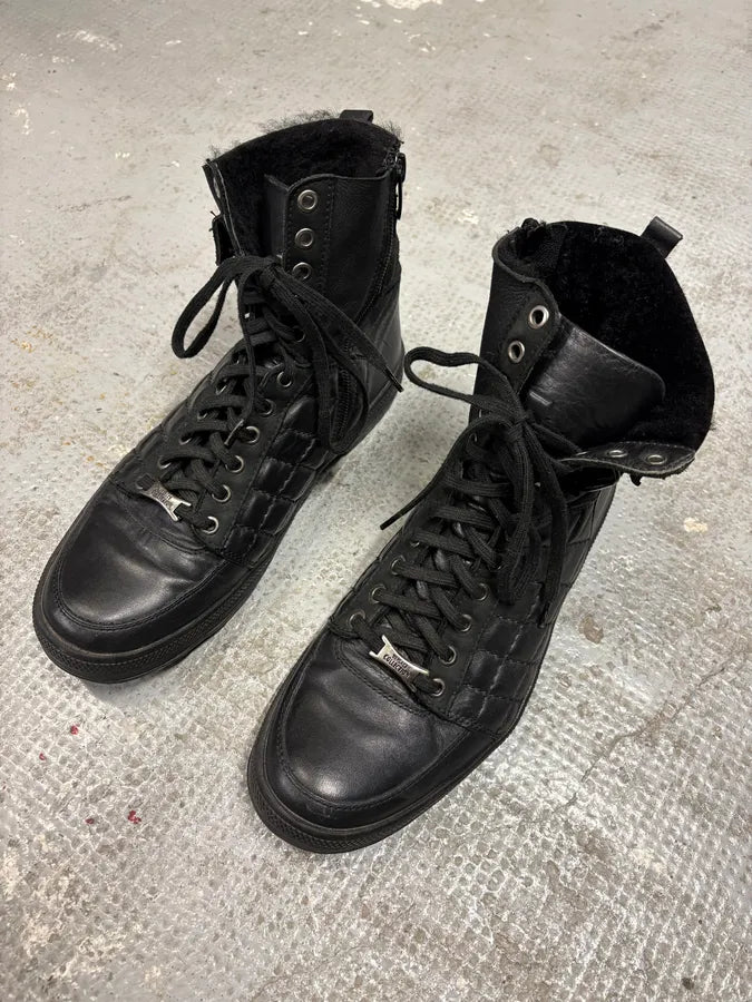 2000s Versace Black Leather Quilted High Sneakers (40eu/us7) yOBaVqi 2