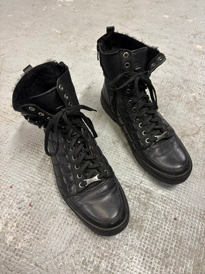 2000s Versace Black Leather Quilted High Sneakers (40eu/us7) yOBaVqi 3