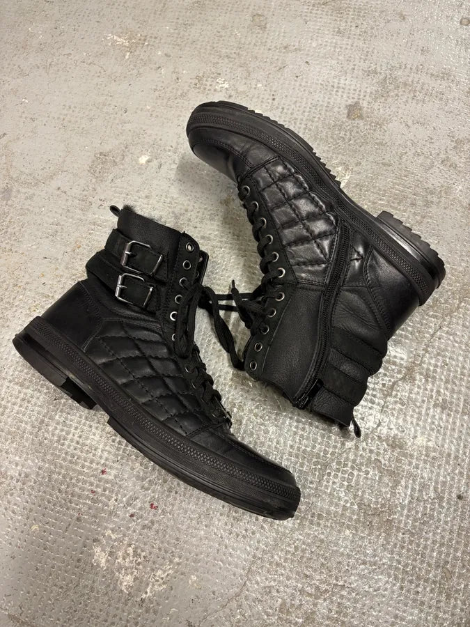 2000s Versace Black Leather Quilted High Sneakers yOBaVqi 5