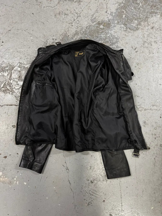 2000s Versace Black Leather Zip Utility Jacket NVOmRXC 6