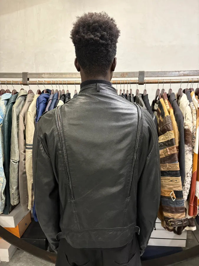 2000s Versace Black Leather Zip Utility Jacket NVOmRXC 4