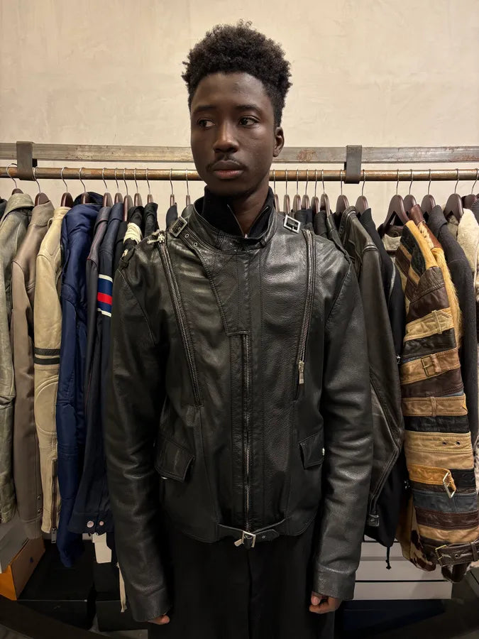 2000s Versace Black Leather Zip Utility Jacket NVOmRXC 1