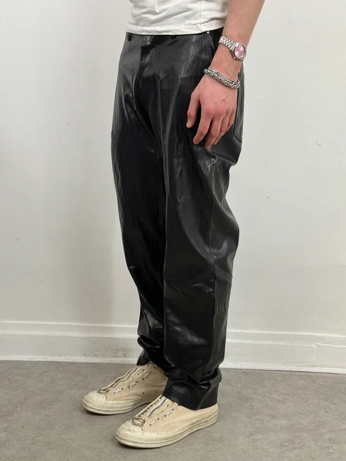 2000s Versace Black Lined Faux Leather Pants cAjIyrP 2