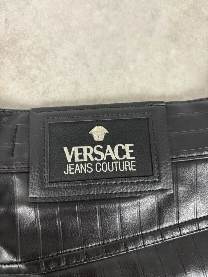2000s Versace Black Lined Faux Leather Pants cAjIyrP 9