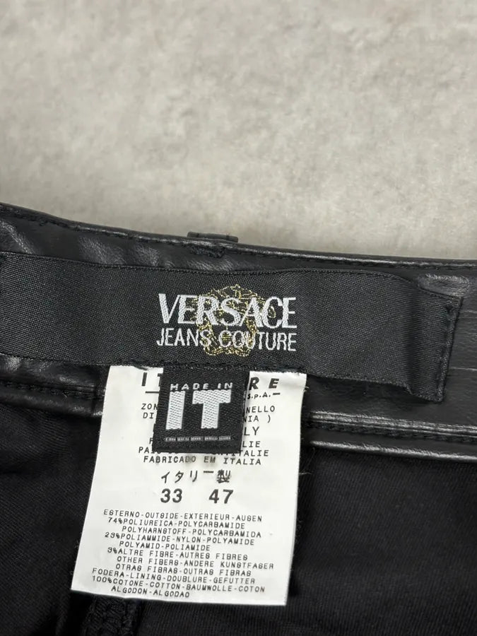 2000s Versace Black Lined Faux Leather Pants cAjIyrP 7