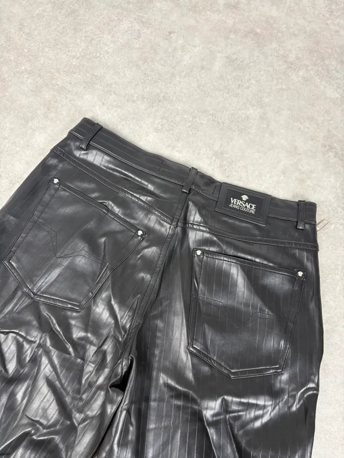 2000s Versace Black Lined Faux Leather Pants cAjIyrP 6