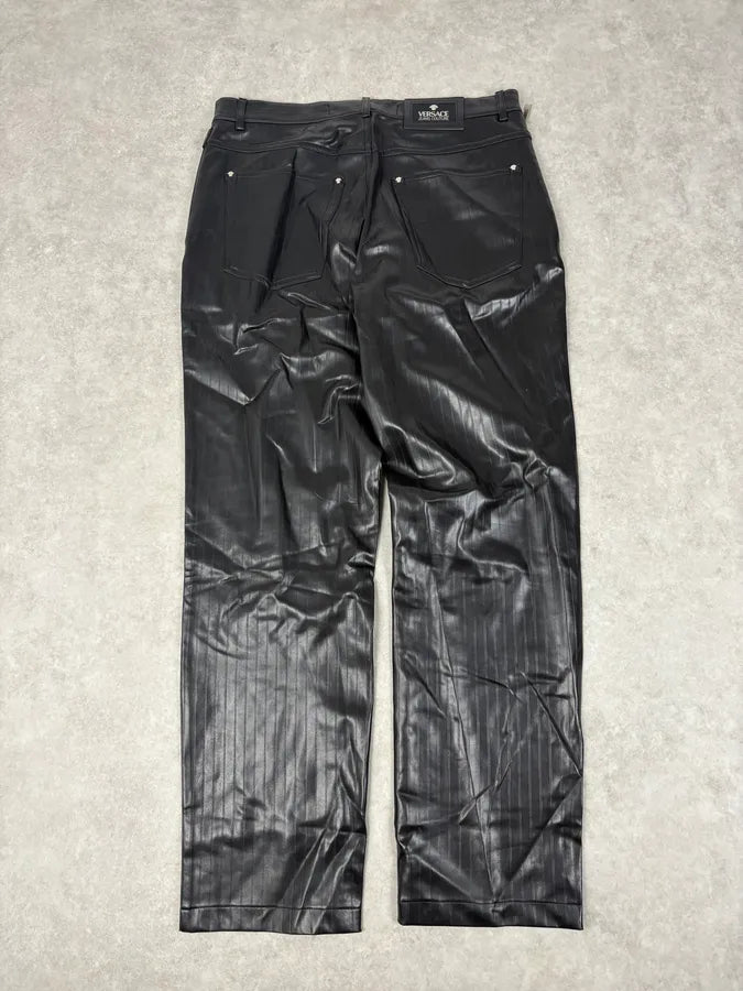 2000s Versace Black Lined Faux Leather Pants cAjIyrP 5