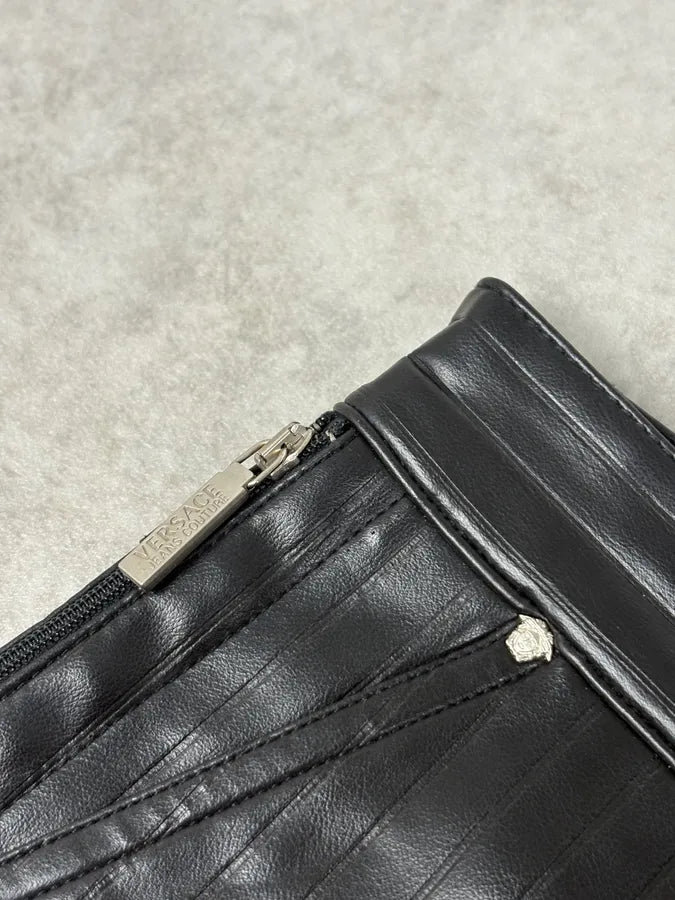 2000s Versace Black Lined Faux Leather Pants cAjIyrP 8