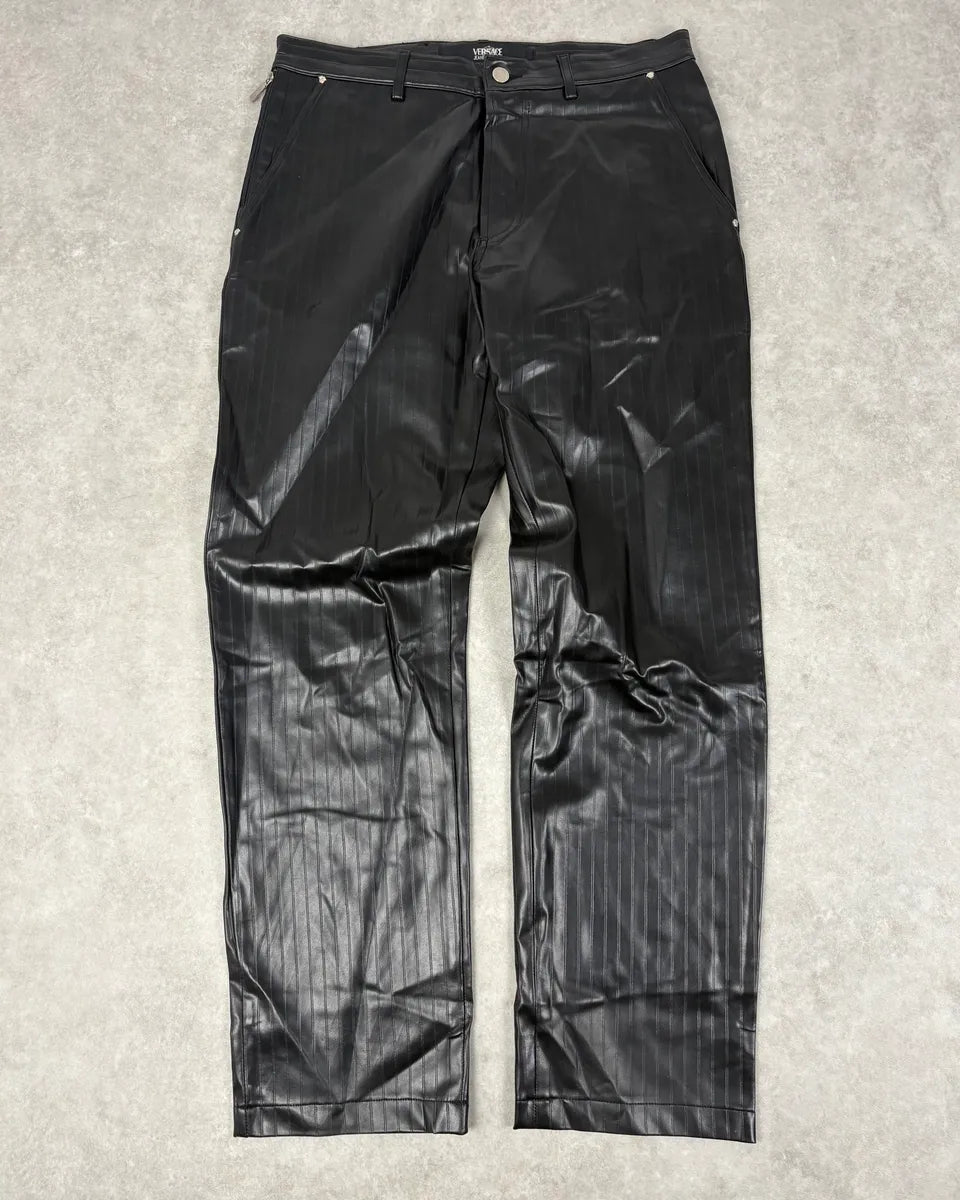 2000s Versace Black Lined Faux Leather Pants cAjIyrP 0