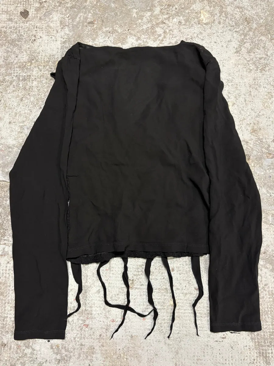 2000s Versace Black Pleats Seaweed Longsleeves Top fywUVsr 4