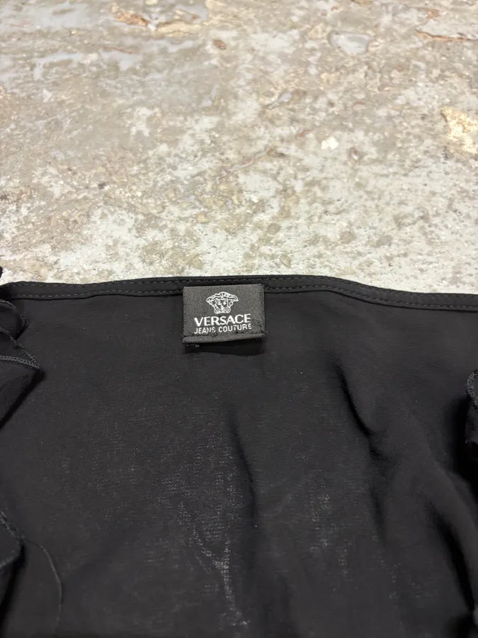 2000s Versace Black Pleats Seaweed Longsleeves Top fywUVsr 6