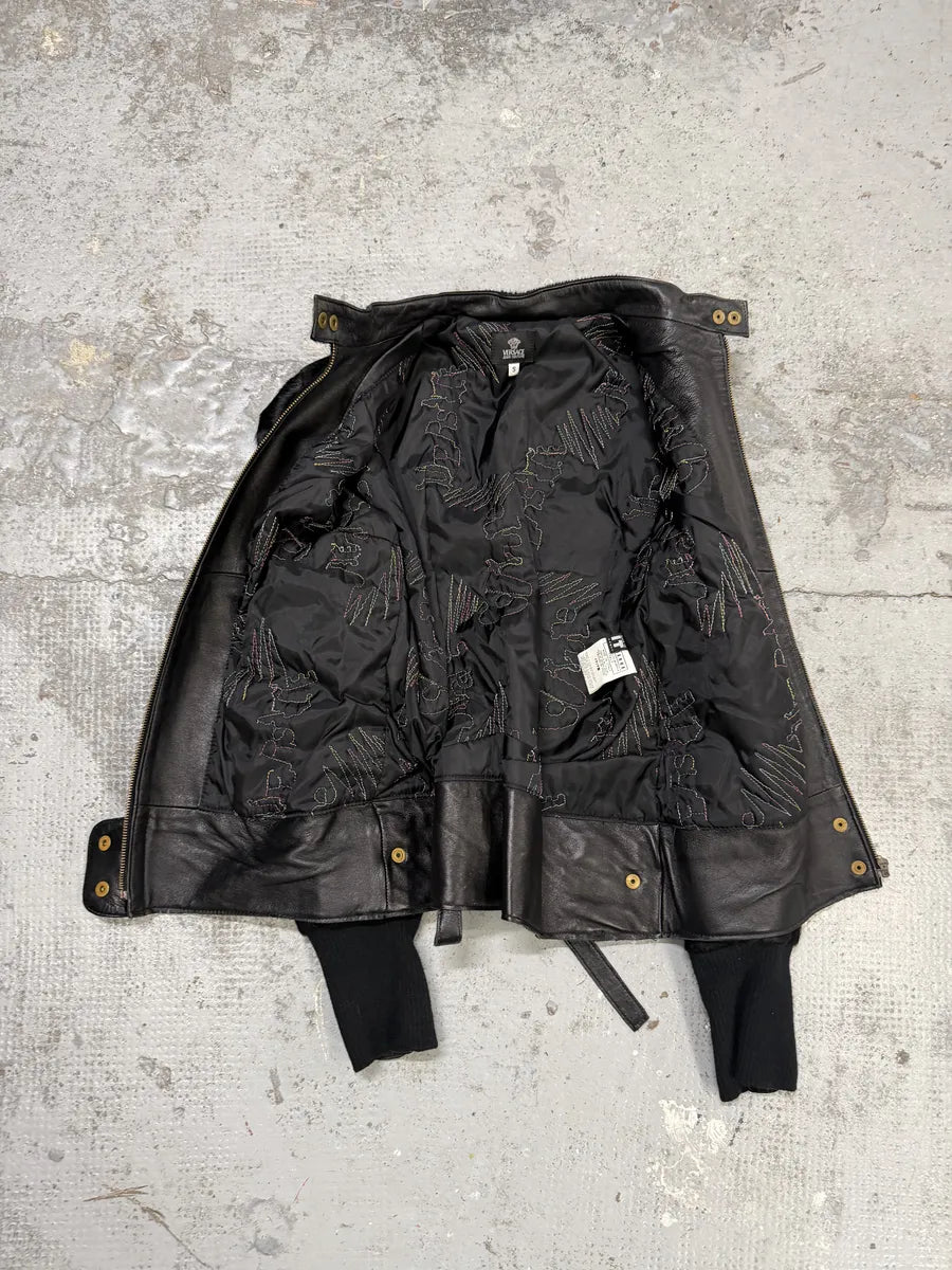 2000s Versace Black Pony Hair Leather Corset Laced Jacket OZqAeBx 6